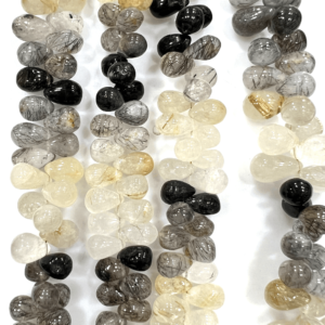 Wholesale Natural High Quality Black and Golden Rutilated Quartz Smooth Briolette Tear Drops 7 Inches Size 5-7mm Approx