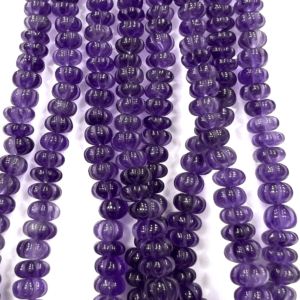 Wholesale Custom Semi-precious High Quality Natural Purple Amethyst Quartz Gemstone Pumpkin Shape 14 Inches Size 8-12mm Approx