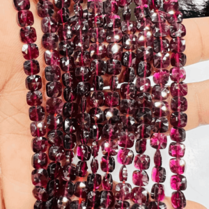 Beautiful Quality Pink Shade Garnet Faceted Cushion Shape Beads 7 Inches Strand Size 5.5mm Approx Gemstone Beads Supplier From India