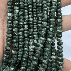Natural Russian Green Seraphinite Gemstone Faceted Rondelle Beads Quality 17 Inches Size 4 to 6mm Approx Gemstone Beads for Jewelry Making