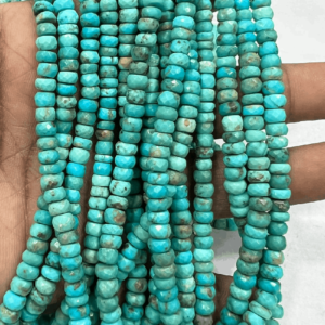 Natural Arizona Turquoise Gemstone Faceted Rondelle Beads 17 Inches Strand Size 4 to 6mm Approx Gemstone Beads for Jewelry Making