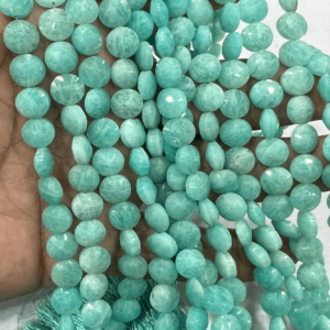 Natural Blue Amazonite Gemstone Faceted Coin Shape Beads 8 Inches Strand Size 8mm Approx Gemstone Beads & Semi Precious Stone Beads