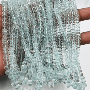 High Quality Natural Aquamarine Faceted Rondelle Beads 14 Inches Strand Size 4 to 7 Mm