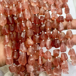 8 Inches Natural Pink Strawberry Quartz Faceted Nuggets High Quality Size 10 to 12mm Approx.