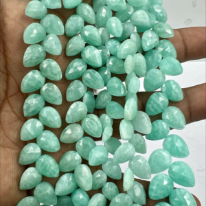 8 Inches Natural Green Amazonite Faceted Briolette Pear Drops High Quality Size 6 to 7mm Approx.