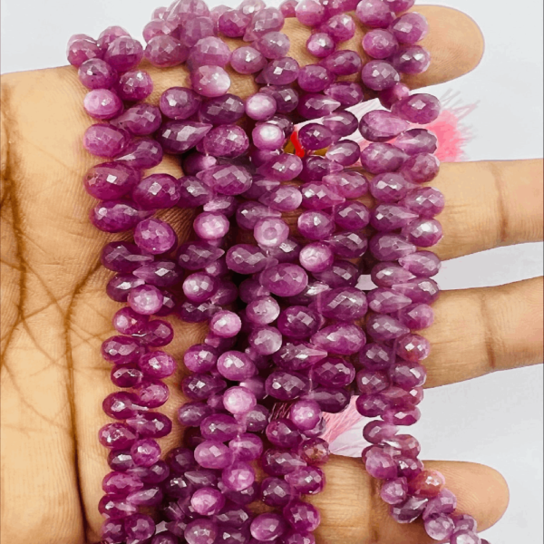 8 Inches Strand High Quality Natural Star Ruby Faceted Briolette Teardrops Size 5 to 6mm Approx