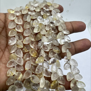 8 Inches Natural Golden Rutilated Quartz Faceted Briolette Pear Drops High Quality Size 6 to 7mm Approx.