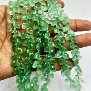 Wholesale Bulk 8 Inches Natural Green Strawberry Quartz Faceted Briolette Pear Drops High Quality Size 6 to 7mm Approx.