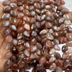 8 Inches Natural Chocolate Moonstone Faceted Briolette Pear Drops High Quality Size 6 to 7mm Approx. Wholesale Bulk