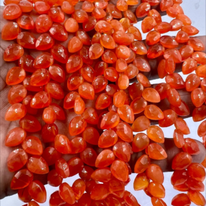 8 Inches Natural Red Carnelian Faceted Briolette Pear Drops High Quality Size 6 to 7mm Approx. Wholesale Bulk