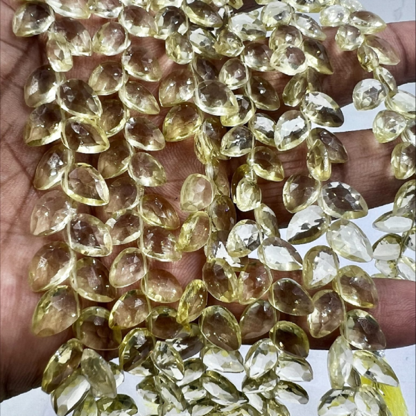 8 Inches Natural Citrine Quartz Faceted Briolette Pear Drops High Quality Size 6 to 7mm Approx. Wholesale Bulk