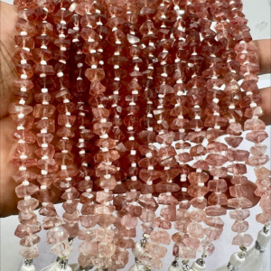 8 Inches Natural Pink Strawberry Quartz Faceted Fancy Nuggets High Quality Size 6 to 7mm Approx. Wholesale Bulk