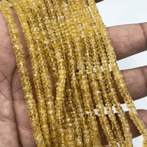 High Quality Natural Yellow Aquamarine Faceted Rondelle Beads 14 Inches Strand Size 3 to 4mm