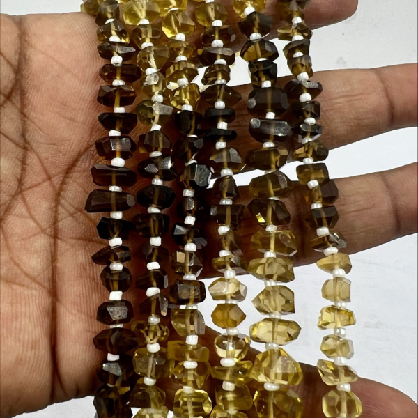 8 Inches Natural Beer Quartz Faceted Fancy Nuggets High Quality Size 6 to 7mm Approx. Wholesale Bulk