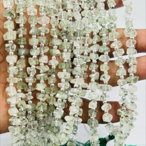 Wholesale Bulk 8 Inches Natural Green Rutilated Quartz Faceted Fancy Nuggets High Quality Size 6 to 7mm Approx.