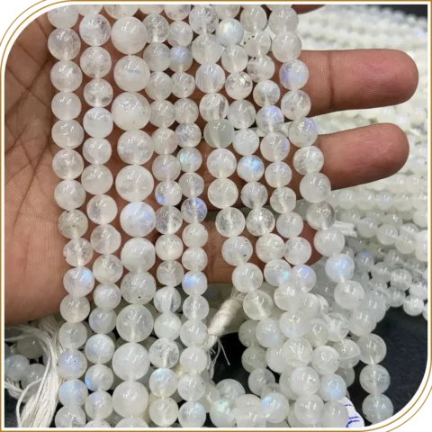 Natural Rainbow Moonstone Smooth Round Ball Beads