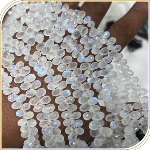 Natural Rainbow Moonstone Faceted Teardrop Beads